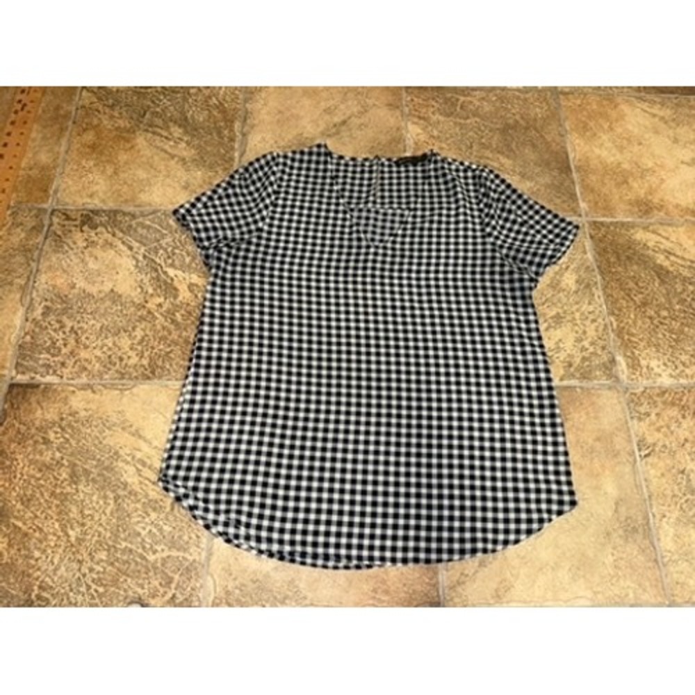 41 Hawthorn Black White Gingham Short Sleeve V-Neck Blouse Top Large